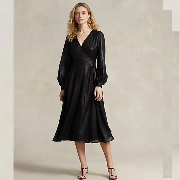 Lamé Wrap Cocktail Midi Dress - NWT - Picture 1 of 10